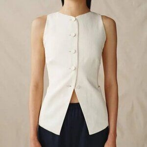 Attersee Ivory Sculpted Linen Blend Vest Top Size 0